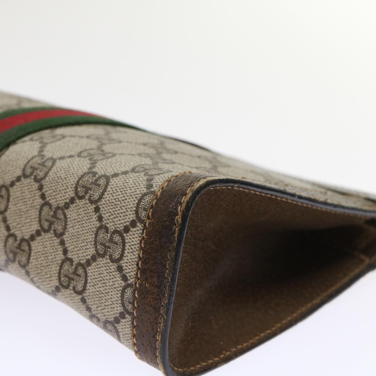 GUCCI GG Canvas Web Sherry Line Clutch Bag Beige Red 67•014•2125 th3776