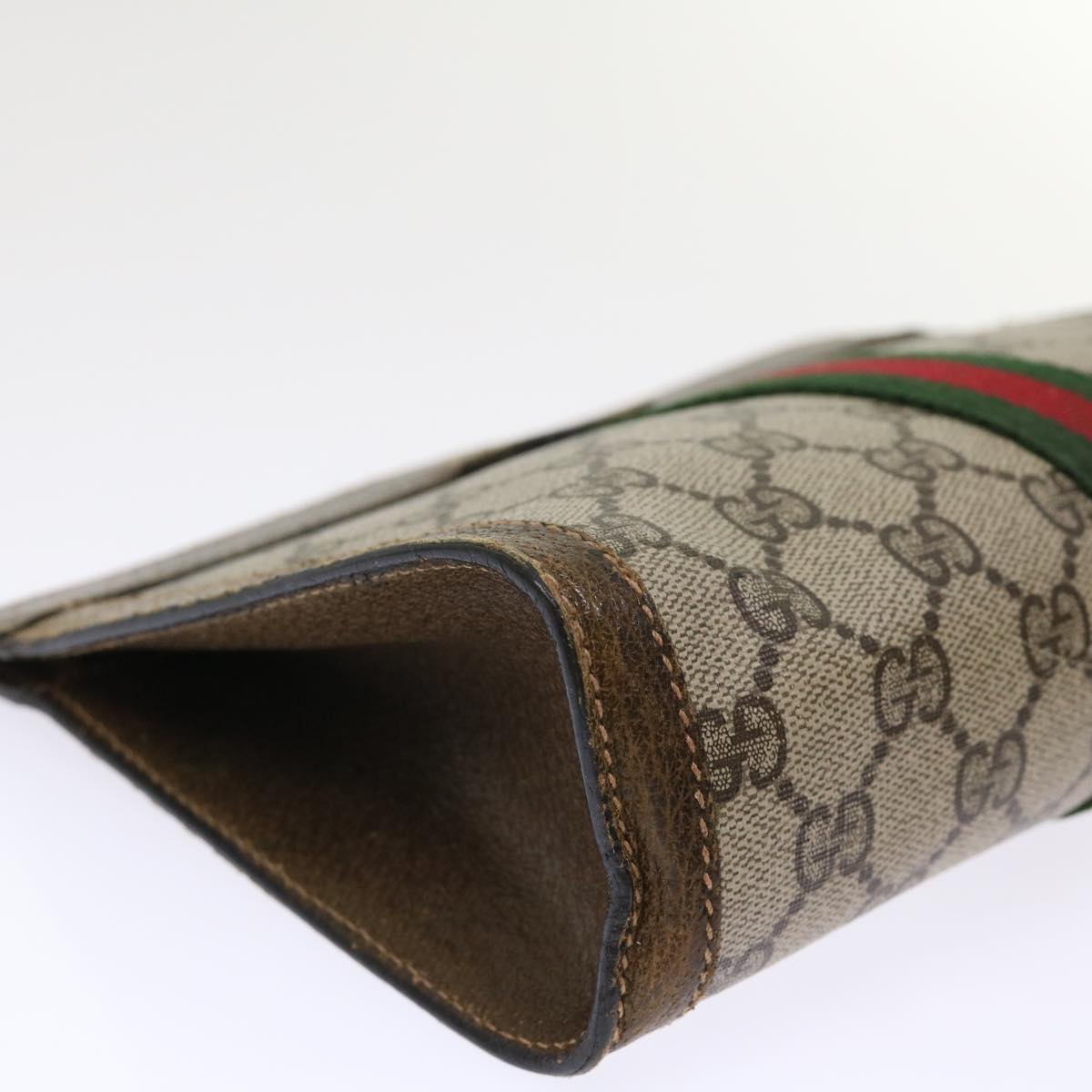 GUCCI GG Canvas Web Sherry Line Clutch Bag Beige Red 67•014•2125 th3776