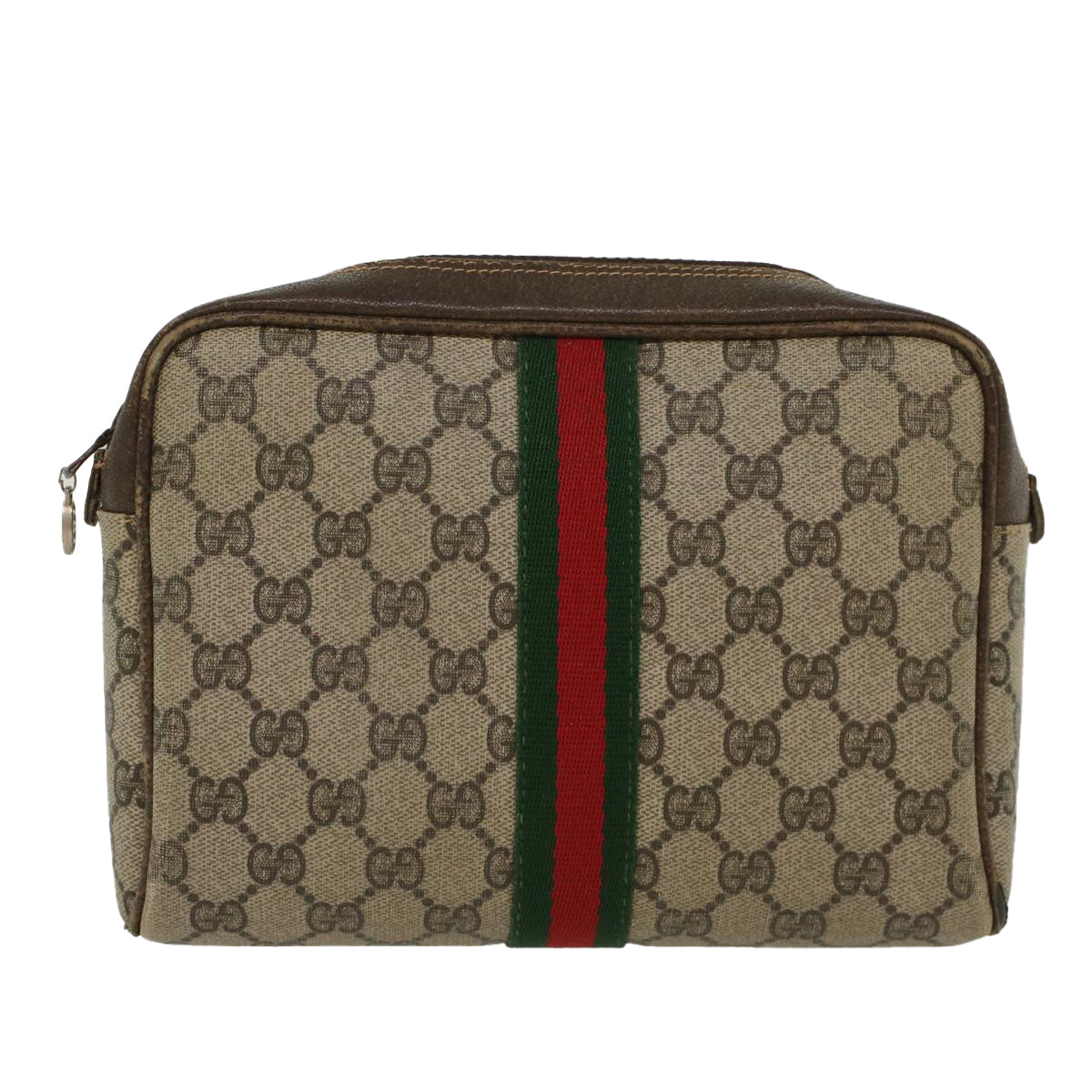 GUCCI GG Canvas Web Sherry Line Clutch Bag Beige Red 27•004•998 th3783