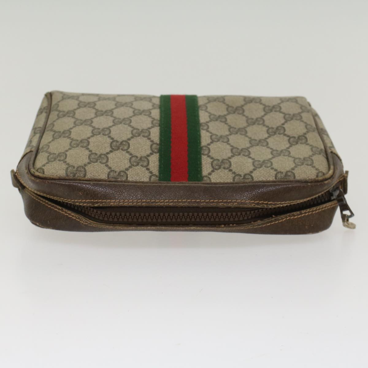 GUCCI GG Canvas Web Sherry Line Clutch Bag Beige Red 27•004•998 th3783