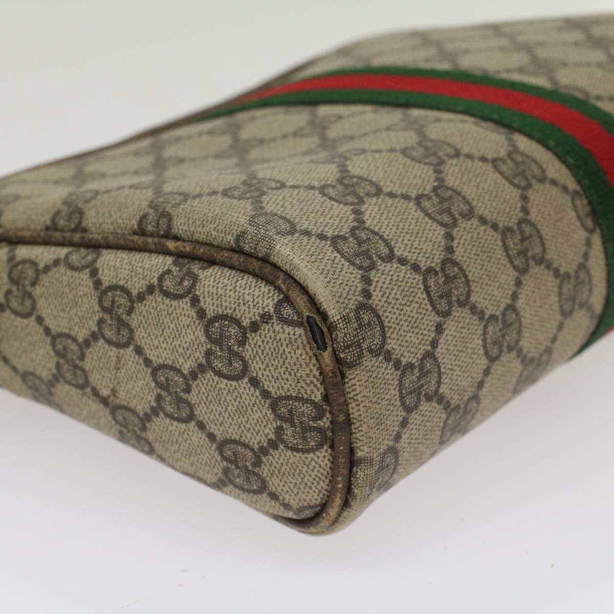 GUCCI GG Canvas Web Sherry Line Clutch Bag Beige Red 27•004•998 th3783