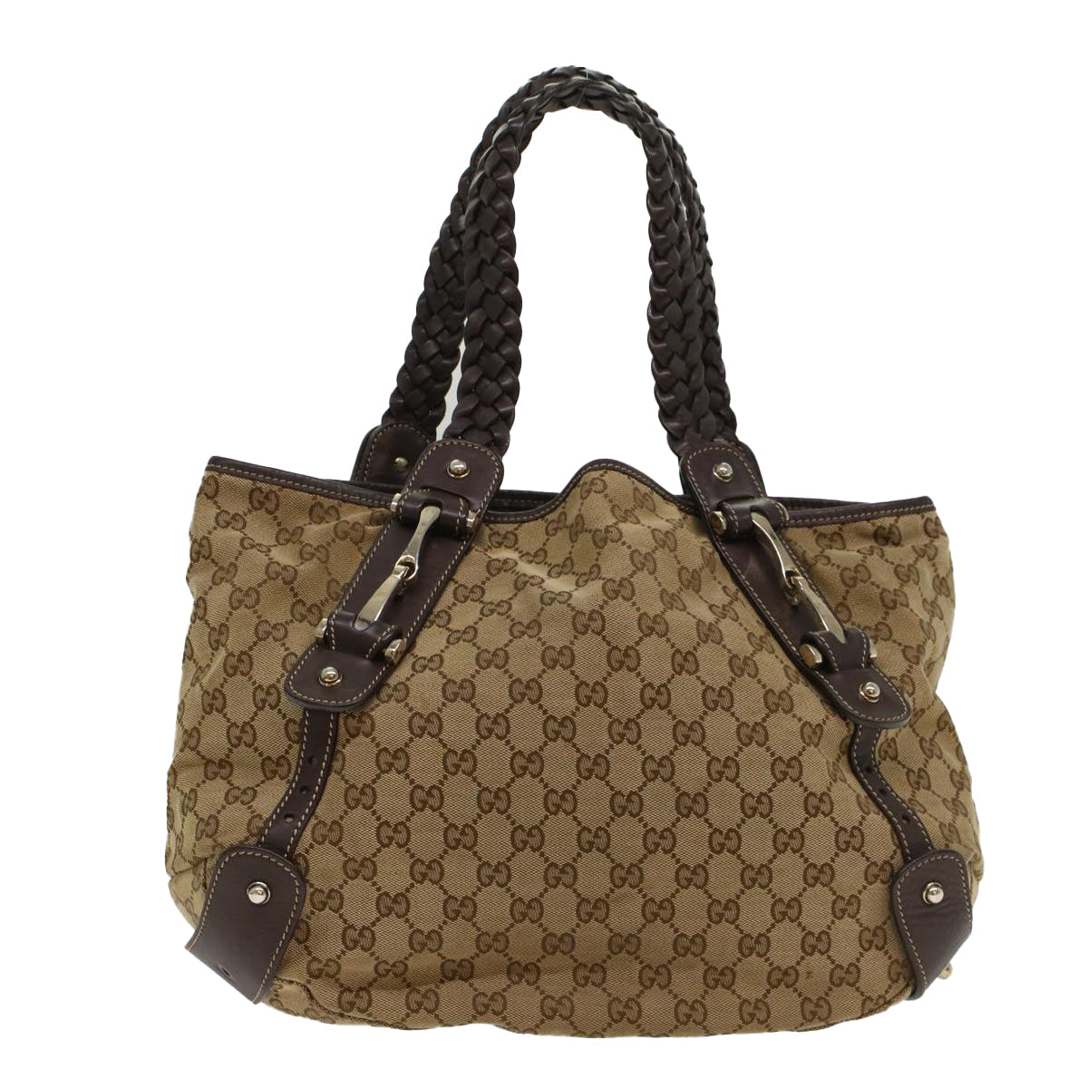 GUCCI GG Canvas Shoulder Bag Leather Beige 137621 th3811