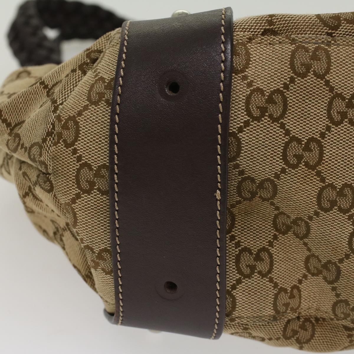 GUCCI GG Canvas Shoulder Bag Leather Beige 137621 th3811