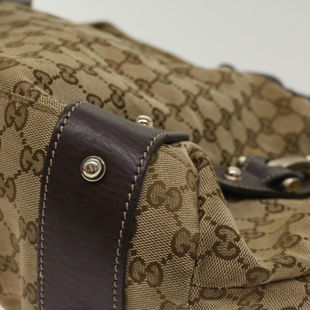 GUCCI GG Canvas Shoulder Bag Leather Beige 137621 th3811