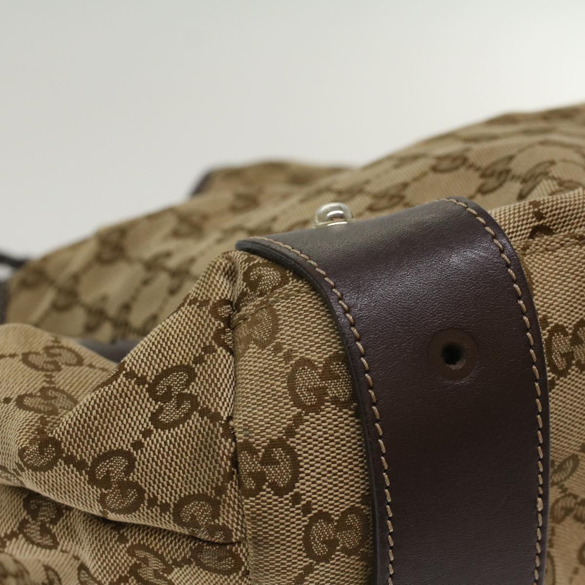 GUCCI GG Canvas Shoulder Bag Leather Beige 137621 th3811