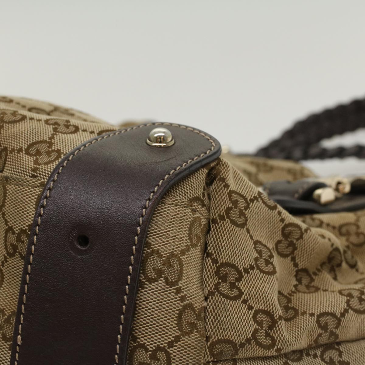 GUCCI GG Canvas Shoulder Bag Leather Beige 137621 th3811