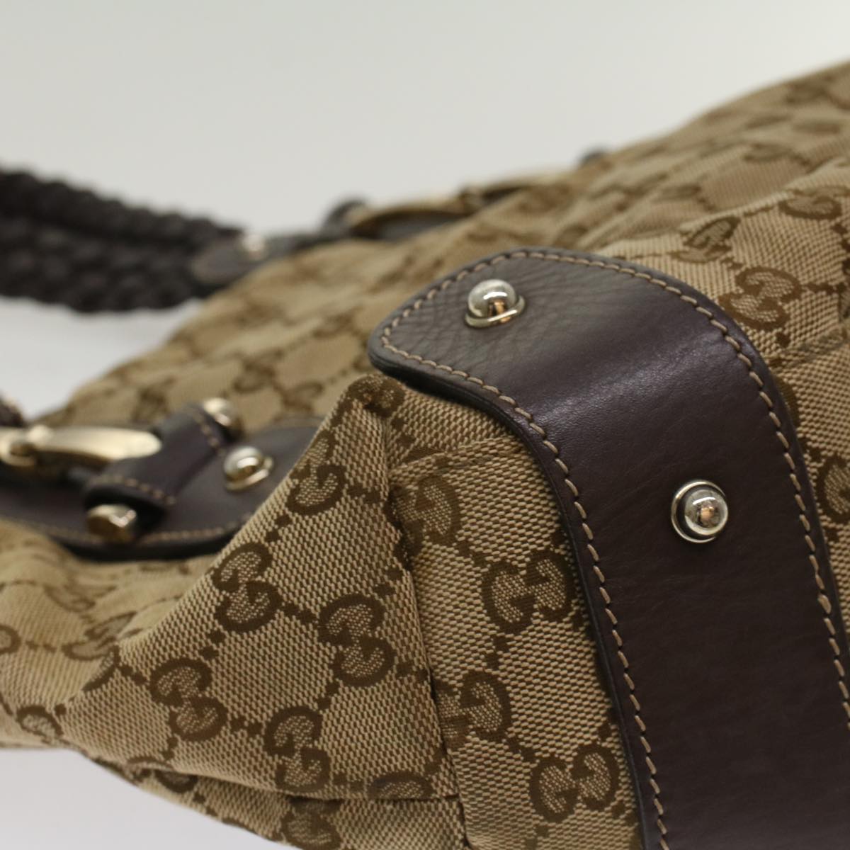GUCCI GG Canvas Shoulder Bag Leather Beige 137621 th3811