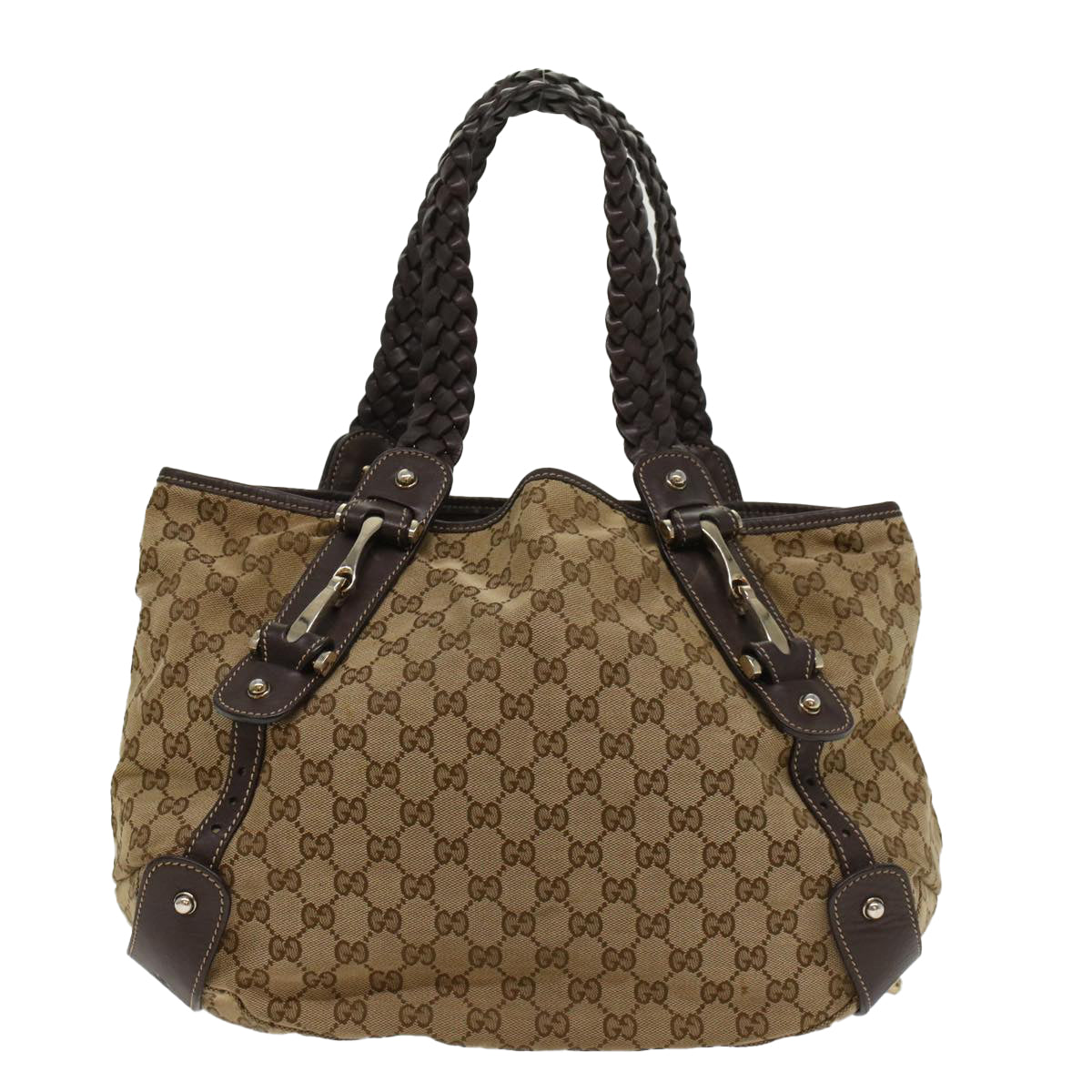 GUCCI GG Canvas Shoulder Bag Leather Beige 137621 th3811