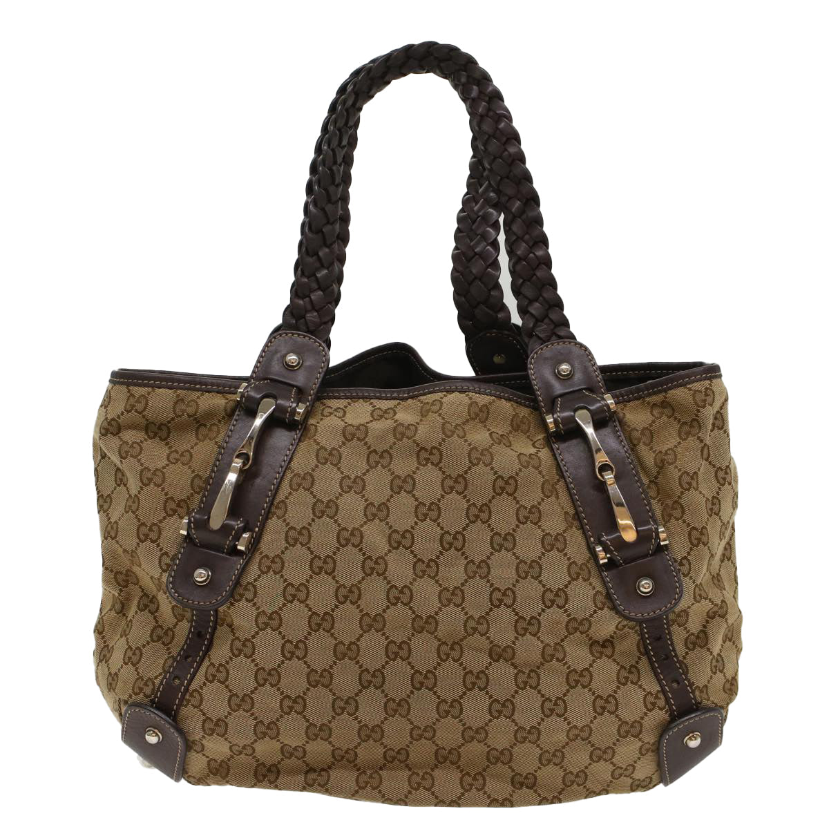 GUCCI GG Canvas Shoulder Bag Leather Beige 137621 th3811
