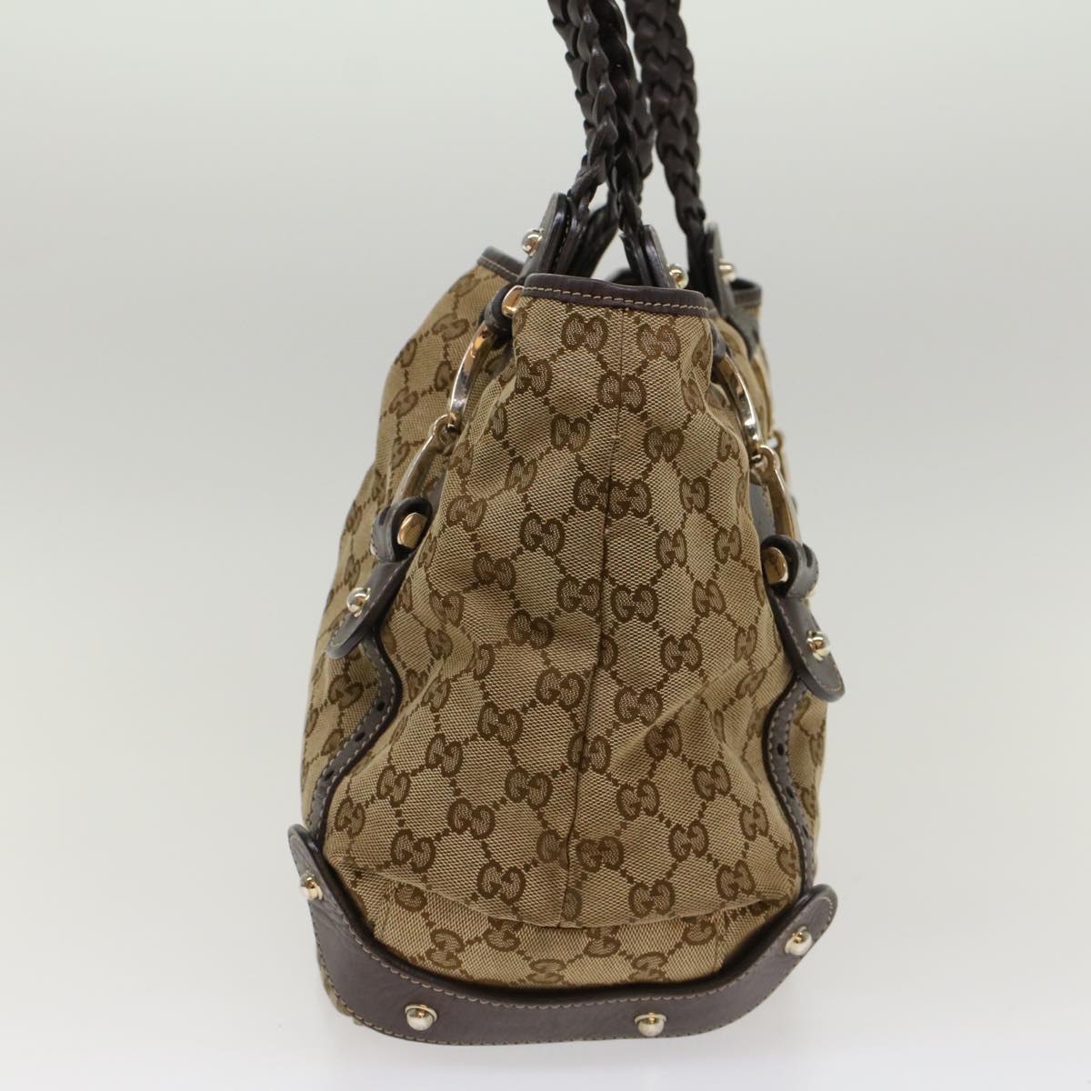 GUCCI GG Canvas Shoulder Bag Leather Beige 137621 th3811