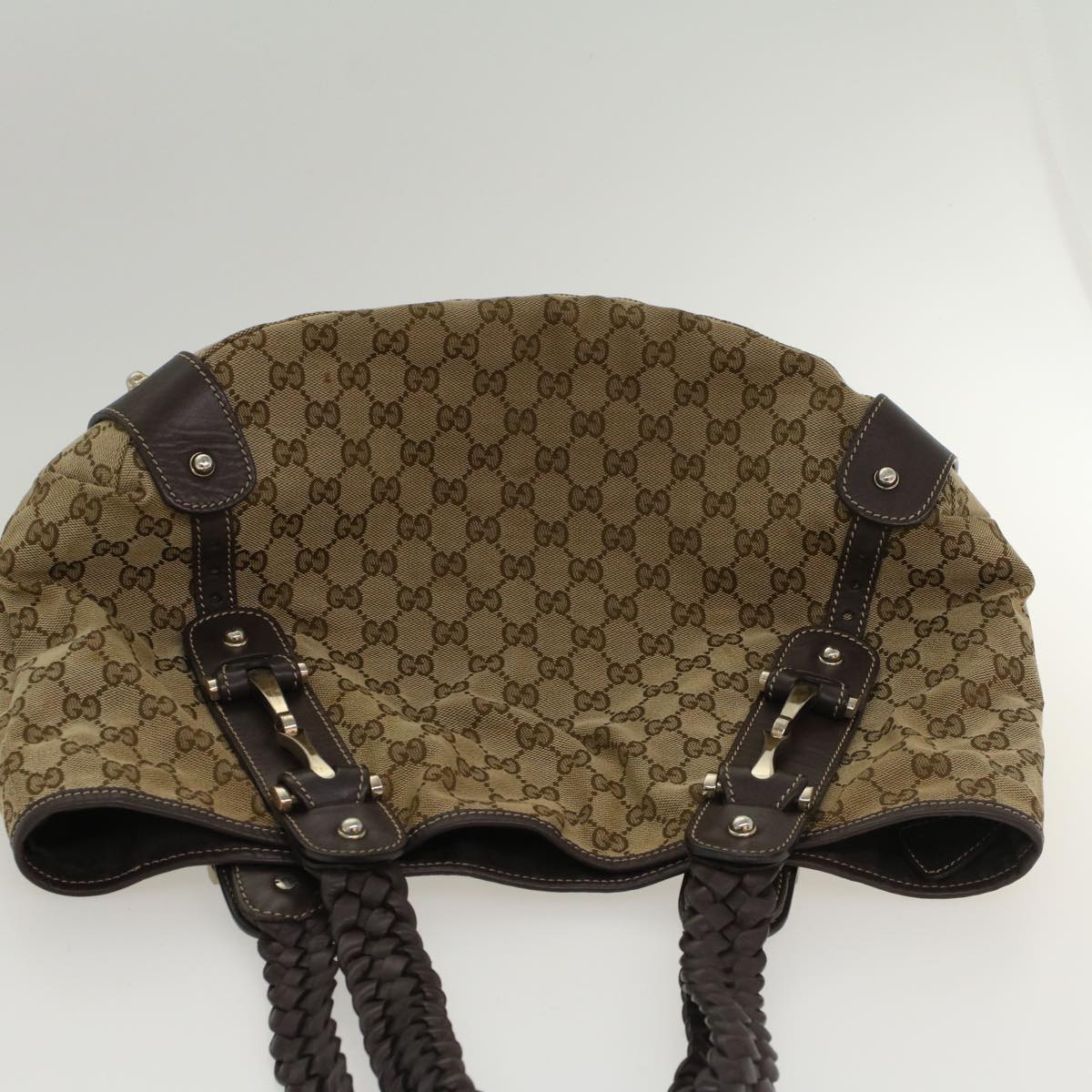 GUCCI GG Canvas Shoulder Bag Leather Beige 137621 th3811