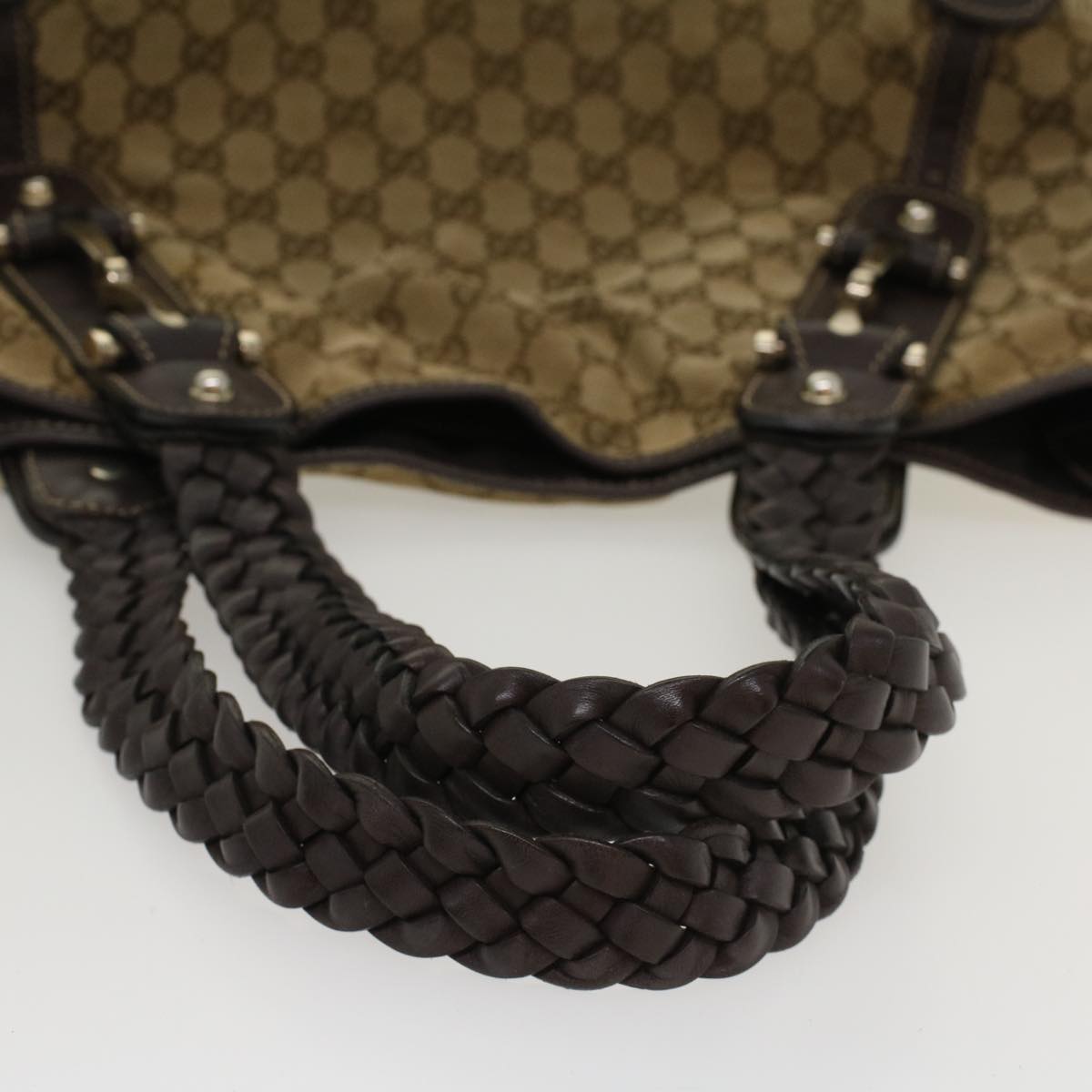 GUCCI GG Canvas Shoulder Bag Leather Beige 137621 th3811