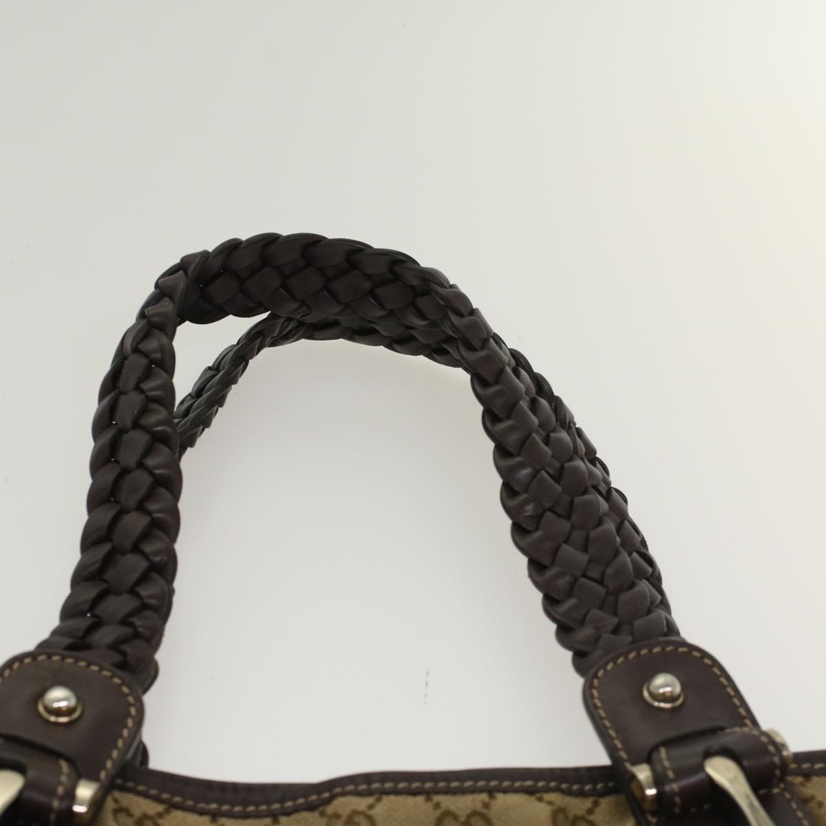 GUCCI GG Canvas Shoulder Bag Leather Beige 137621 th3811