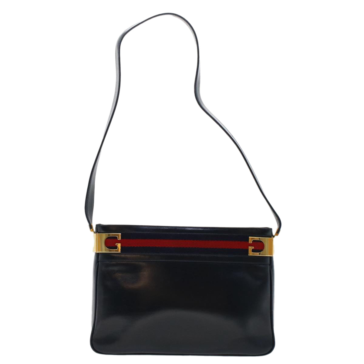 GUCCI Sherry Line Shoulder Bag Leather Navy Red th3837