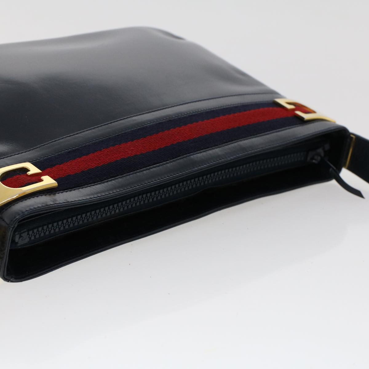 GUCCI Sherry Line Shoulder Bag Leather Navy Red th3837