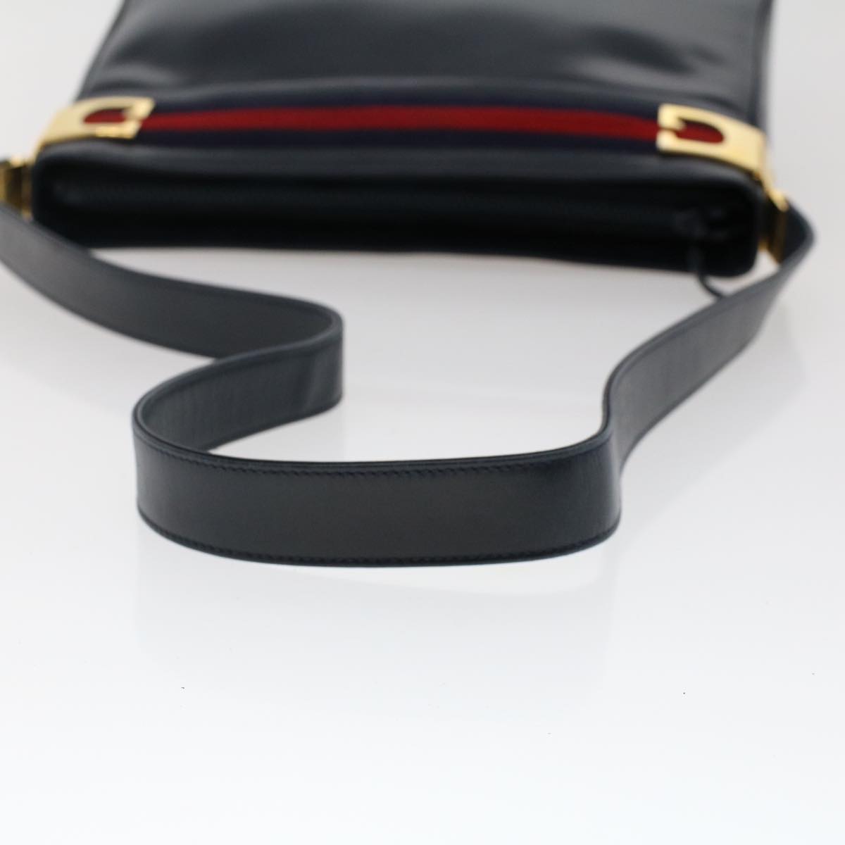 GUCCI Sherry Line Shoulder Bag Leather Navy Red th3837