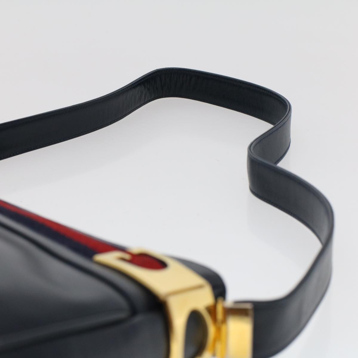 GUCCI Sherry Line Shoulder Bag Leather Navy Red th3837