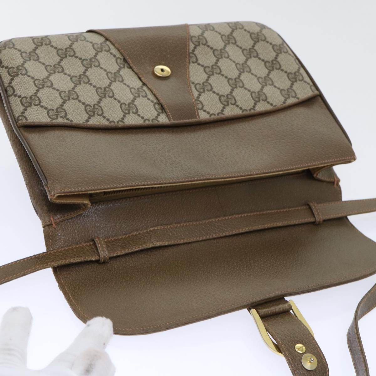 GUCCI GG Canvas Shoulder Bag PVC Leather Beige 904•02•025 th3857