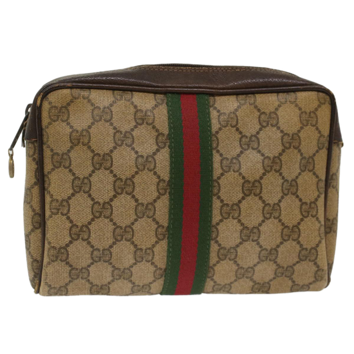 GUCCI GG Canvas Web Sherry Line Clutch Bag Beige Red 56•014•3553 th3861