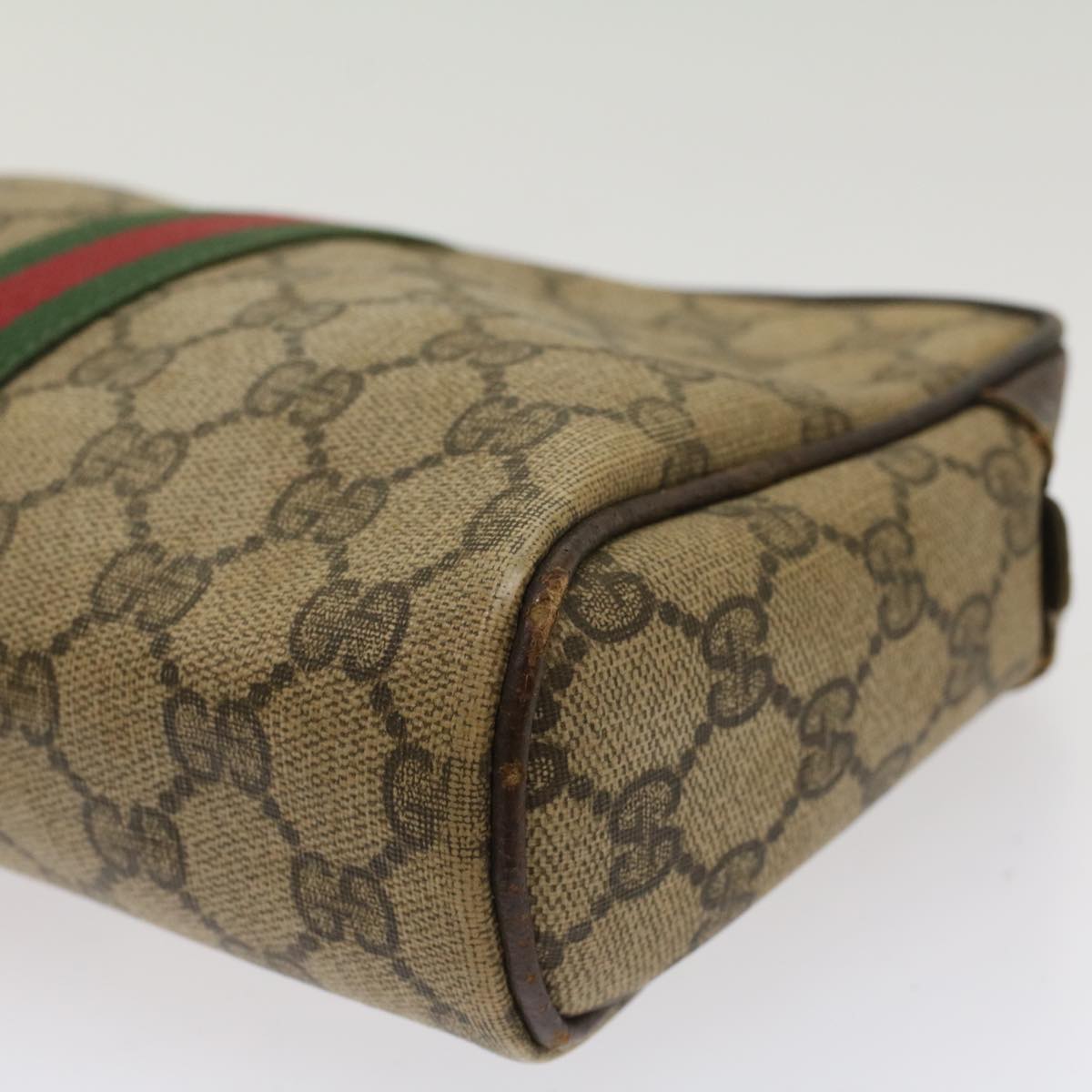 GUCCI GG Canvas Web Sherry Line Clutch Bag Beige Red 56•014•3553 th3861
