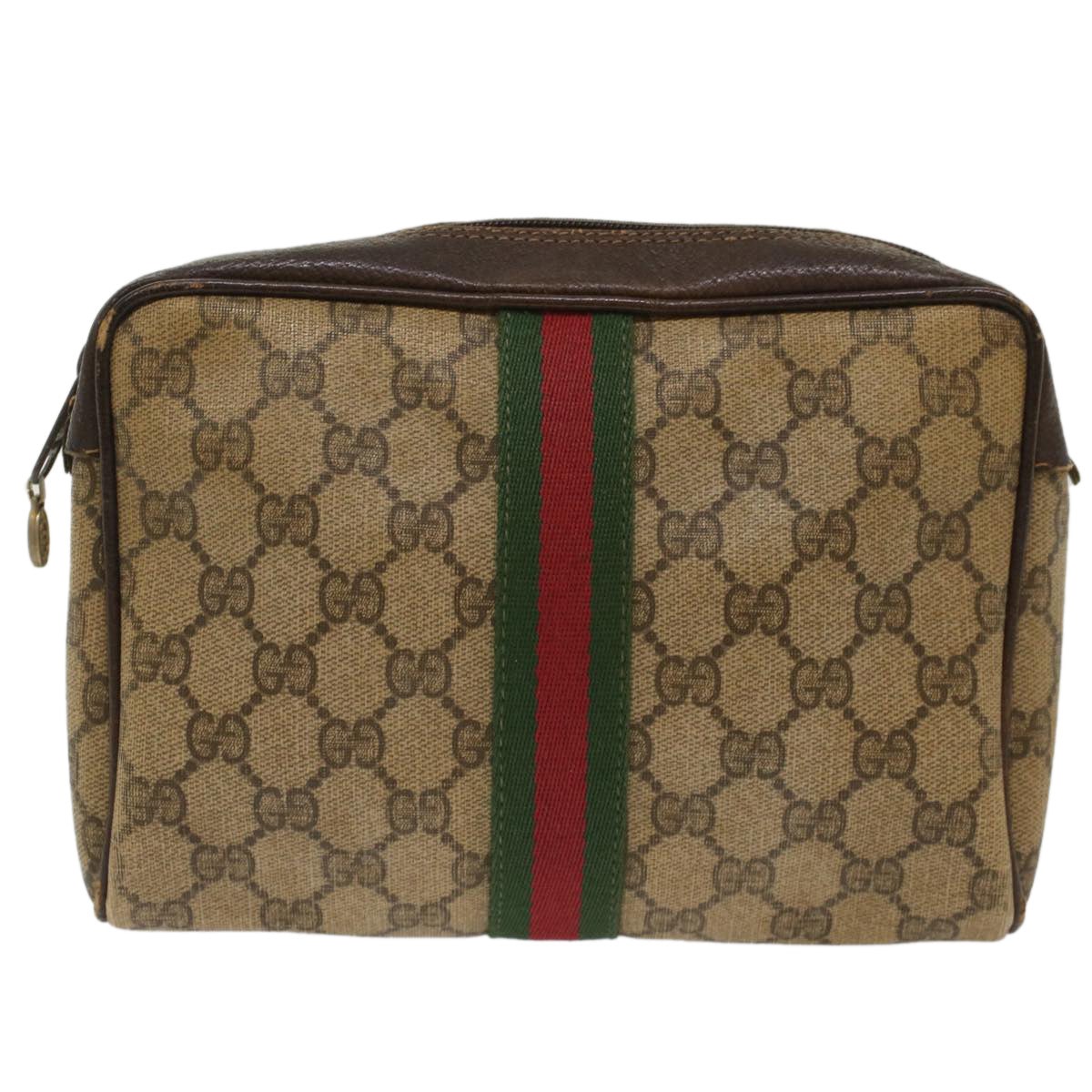 GUCCI GG Canvas Web Sherry Line Clutch Bag Beige Red 56•014•3553 th3861