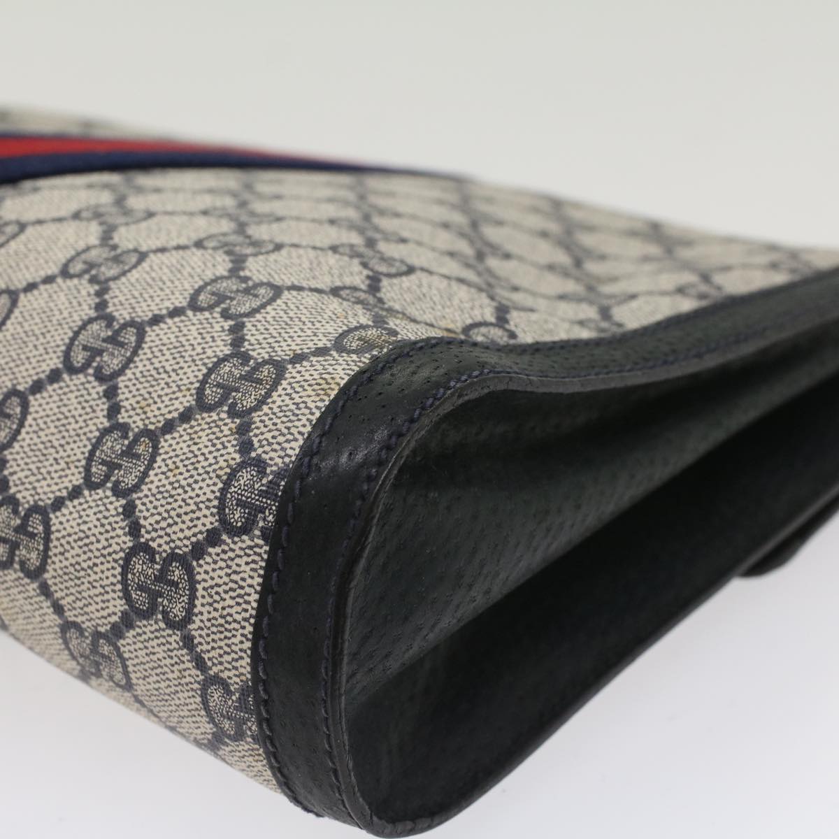 GUCCI GG Canvas Sherry Line Clutch Bag PVC Leather Red Navy gray th3865