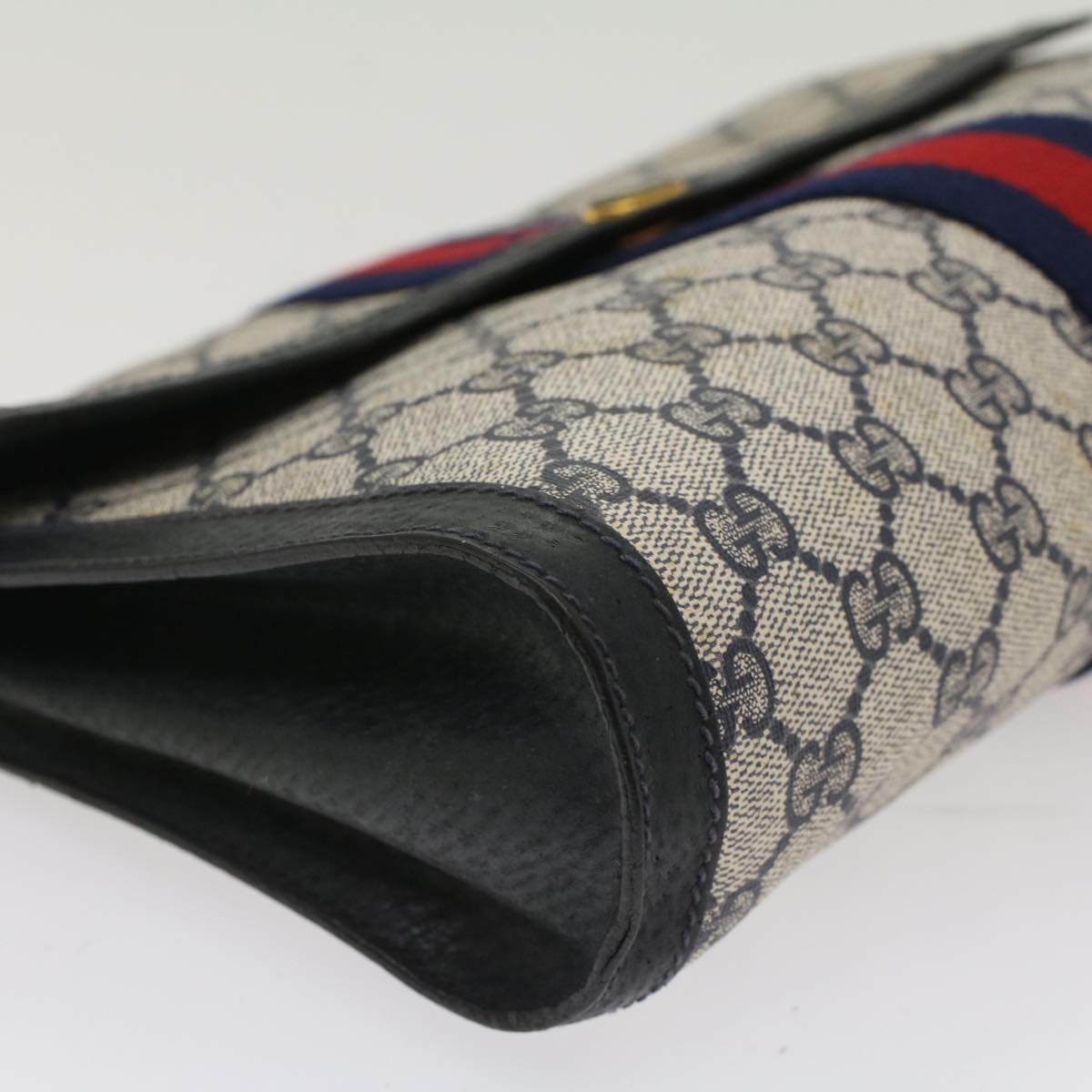 GUCCI GG Canvas Sherry Line Clutch Bag PVC Leather Red Navy gray th3865