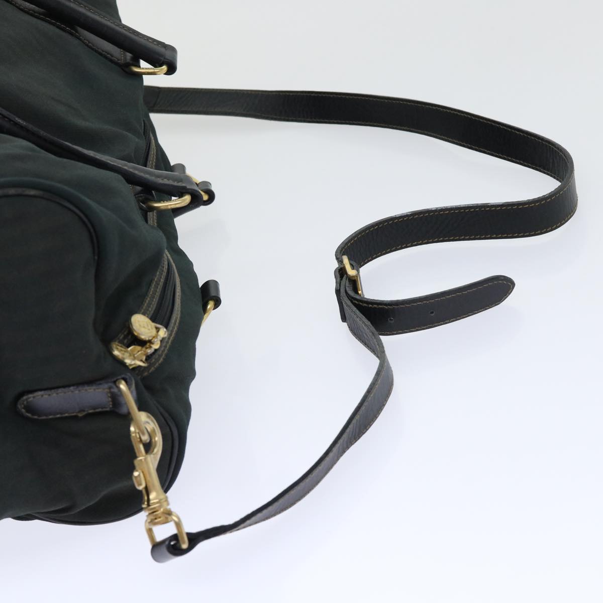 FENDI Pecan Canvas Boston Bag 2way Khaki Black th3890