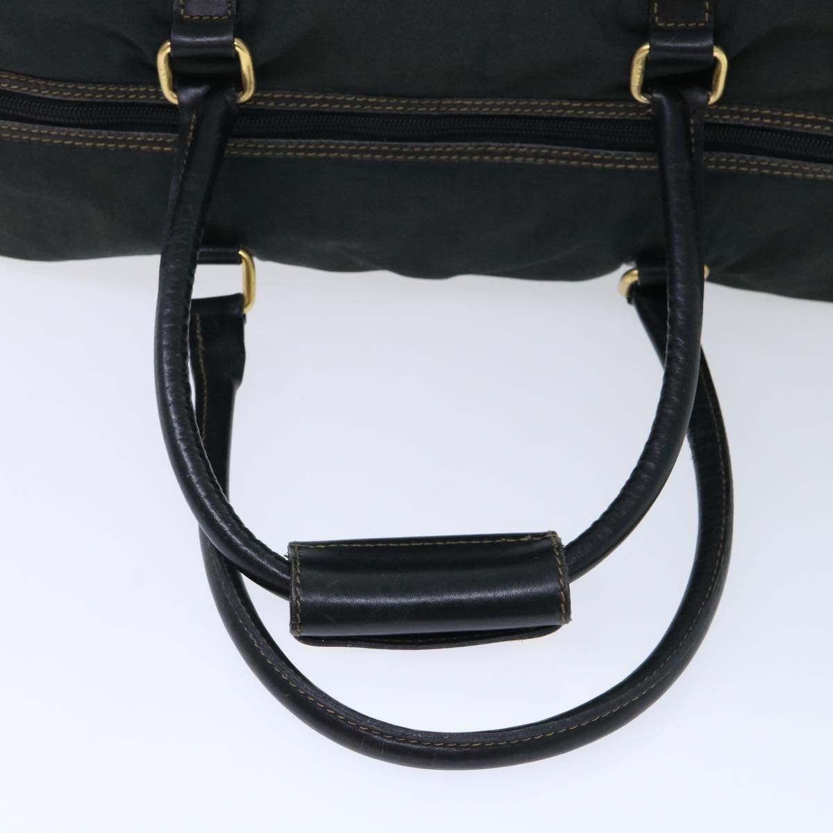 FENDI Pecan Canvas Boston Bag 2way Khaki Black th3890