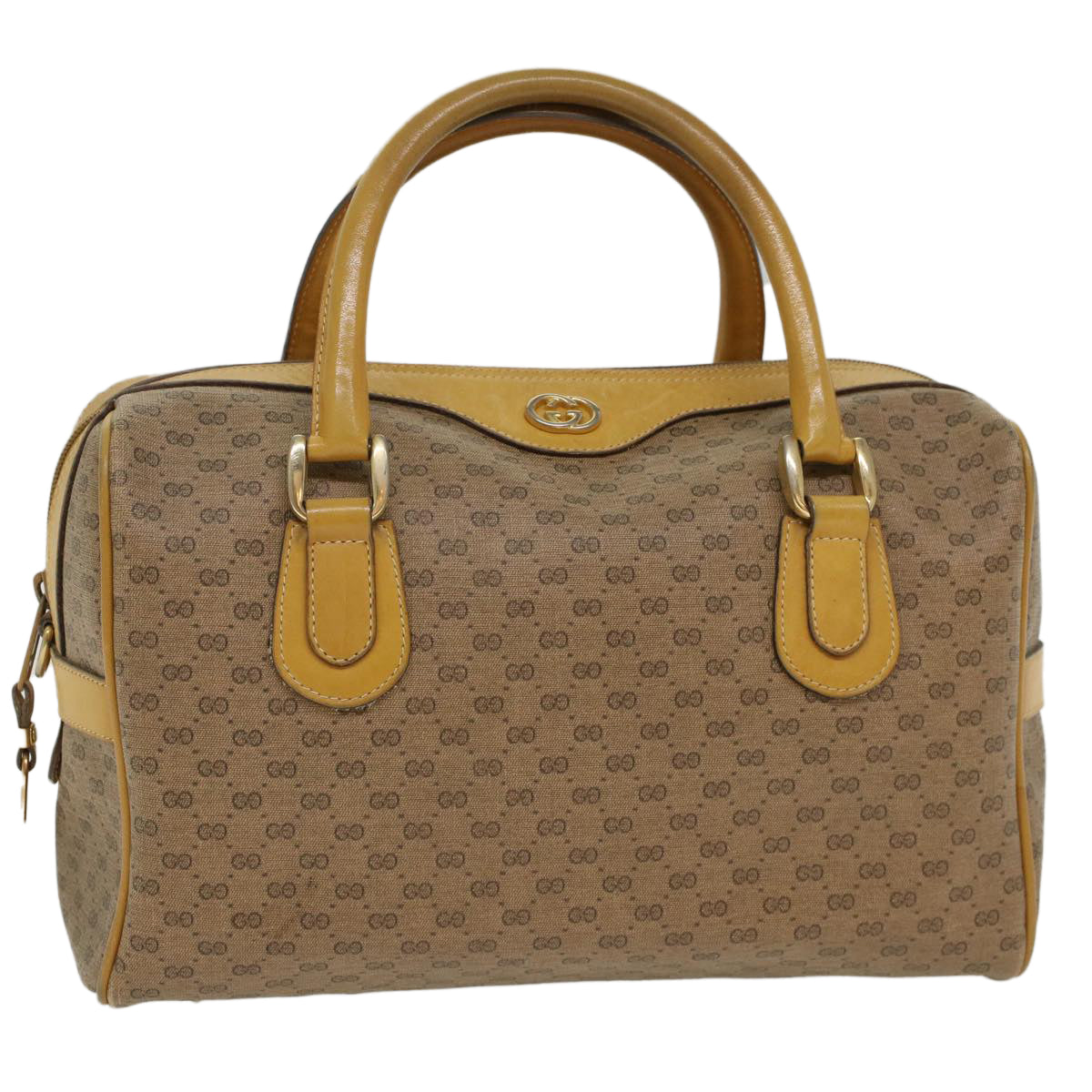GUCCI Micro GG Canvas Boston Bag PVC Leather Beige th3903