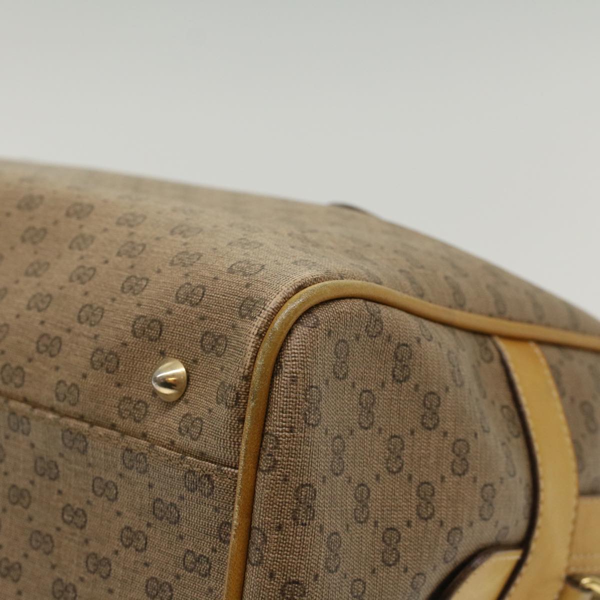 GUCCI Micro GG Canvas Boston Bag PVC Leather Beige th3903