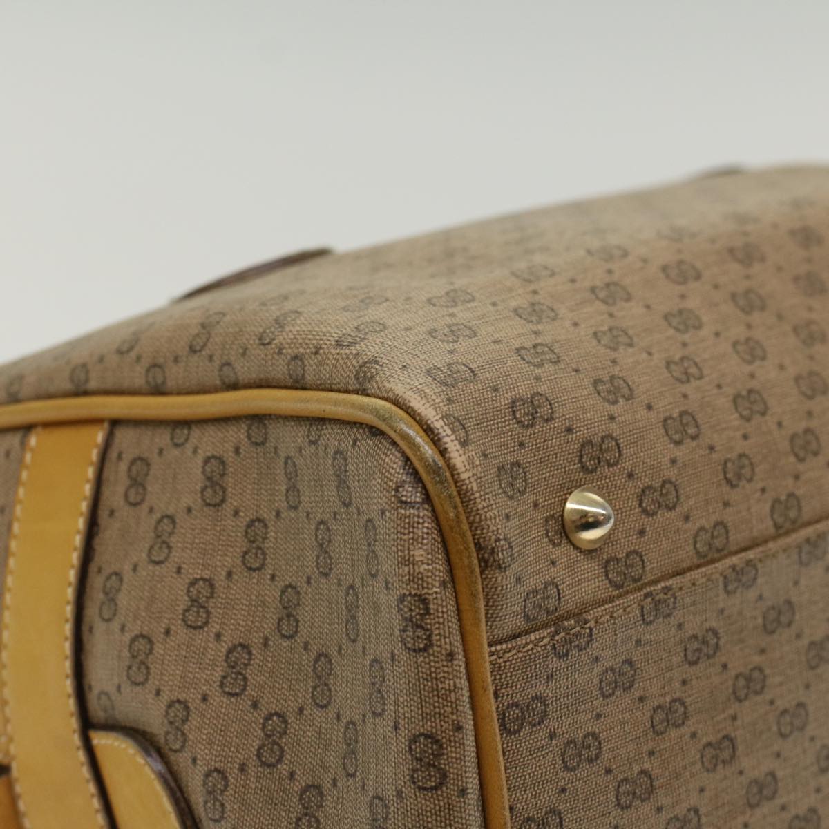 GUCCI Micro GG Canvas Boston Bag PVC Leather Beige th3903
