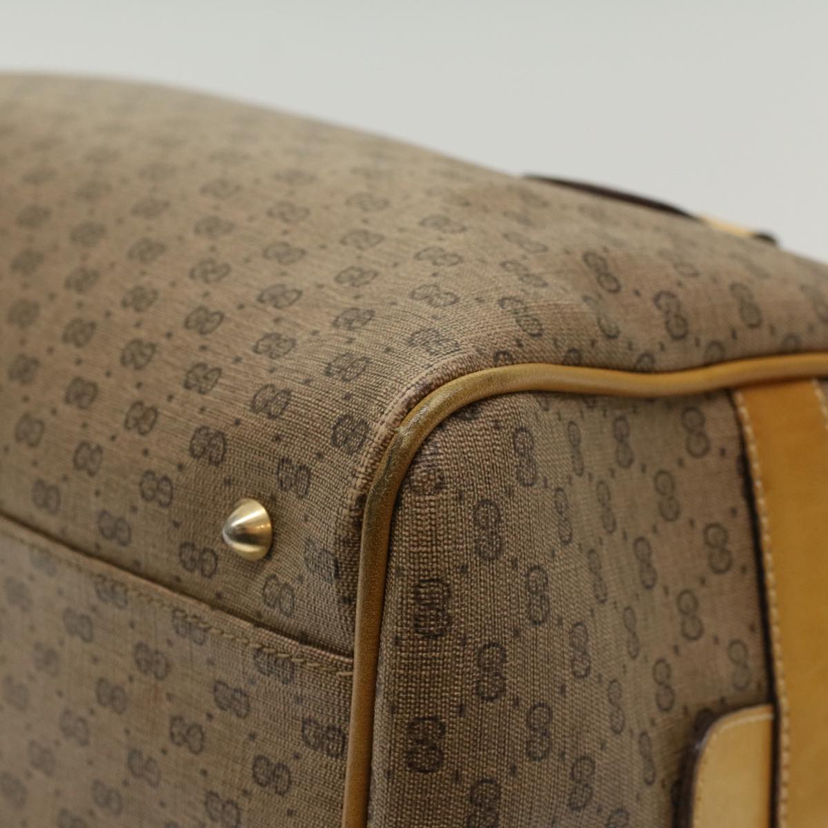 GUCCI Micro GG Canvas Boston Bag PVC Leather Beige th3903