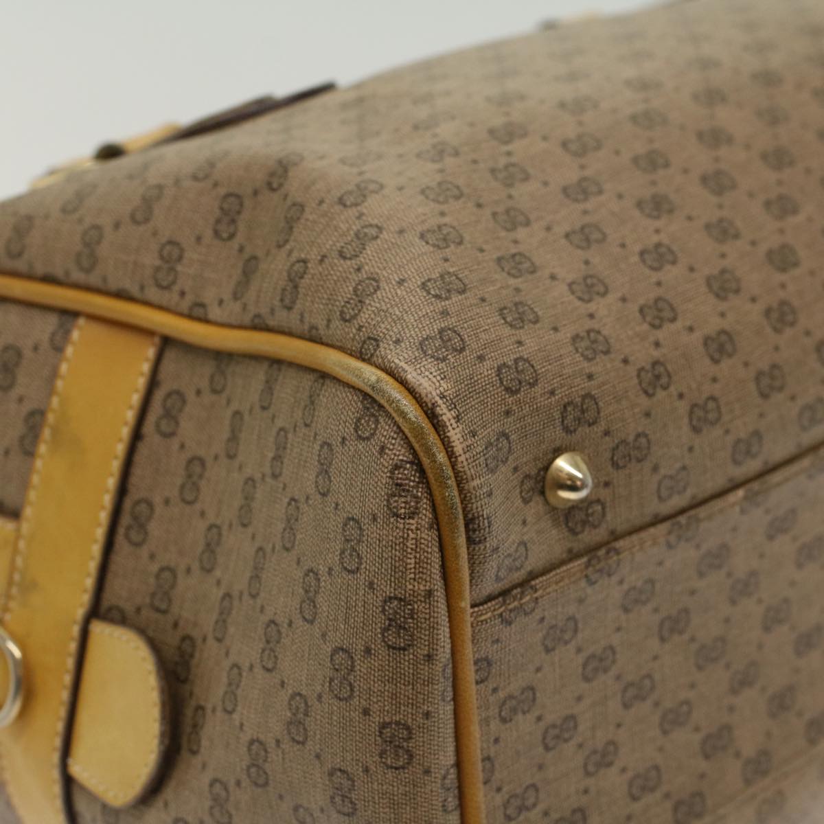 GUCCI Micro GG Canvas Boston Bag PVC Leather Beige th3903