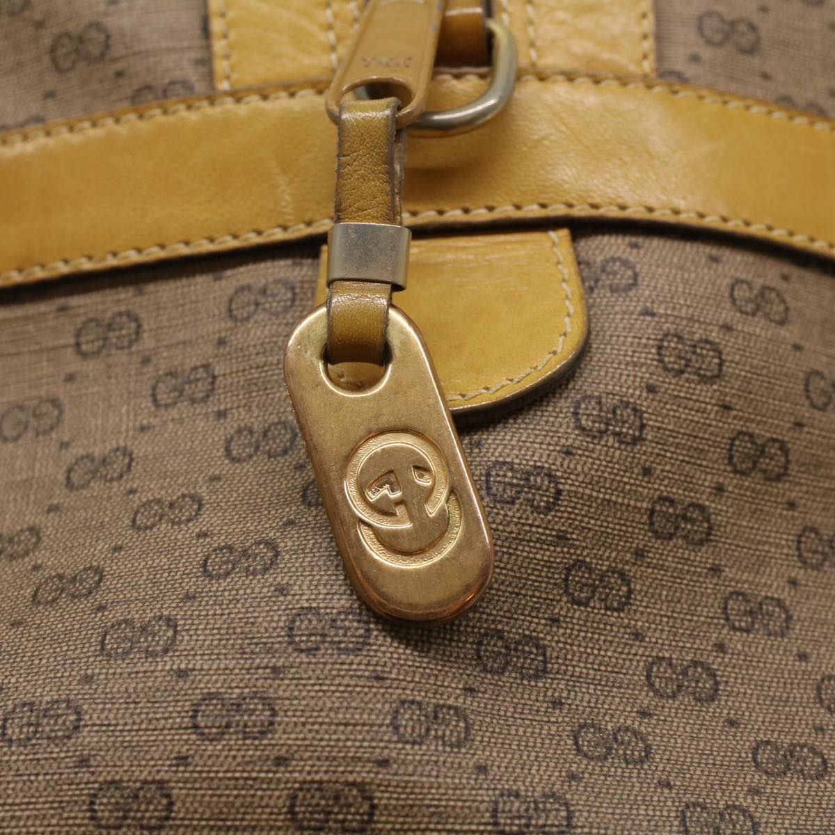 GUCCI Micro GG Canvas Boston Bag PVC Leather Beige th3903