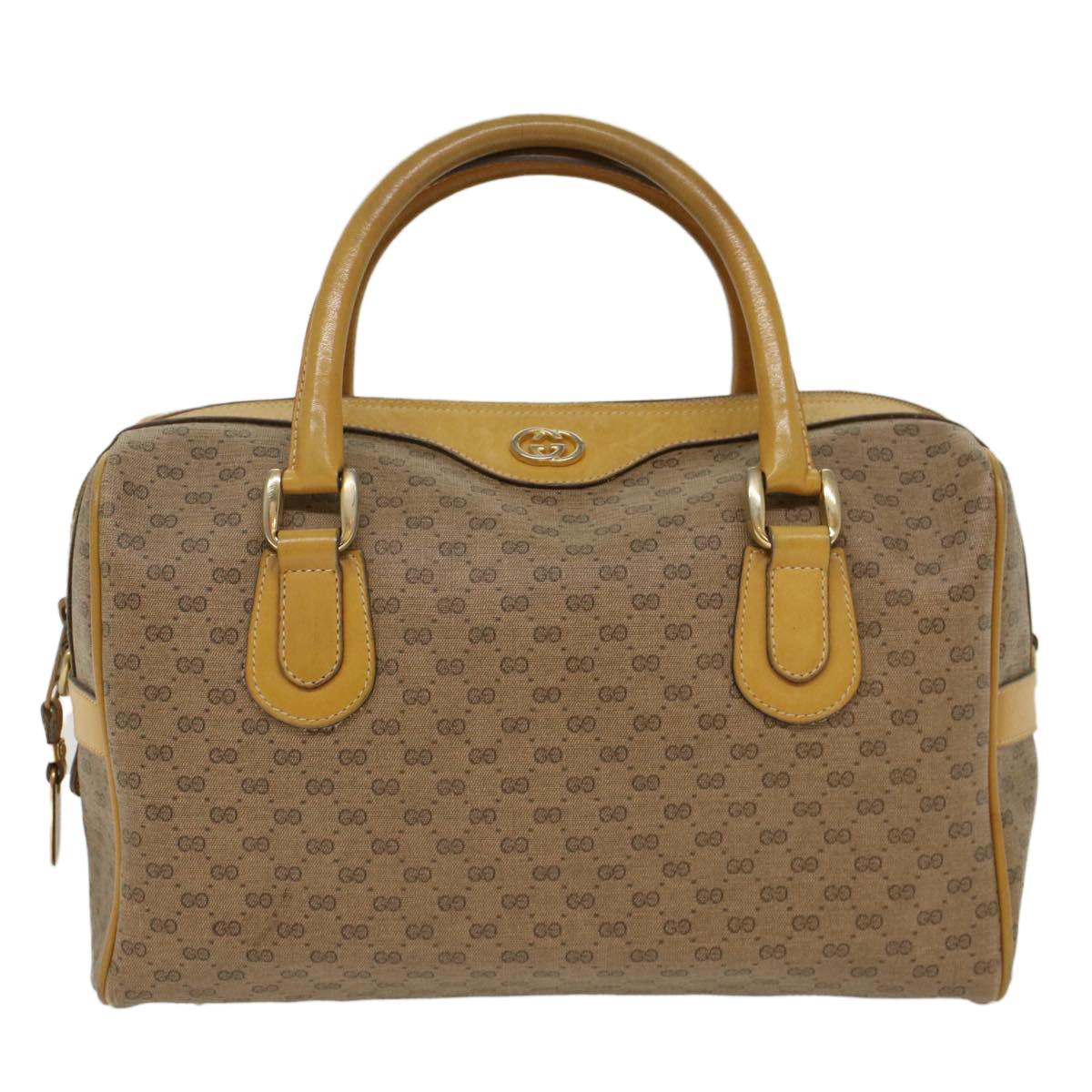 GUCCI Micro GG Canvas Boston Bag PVC Leather Beige th3903