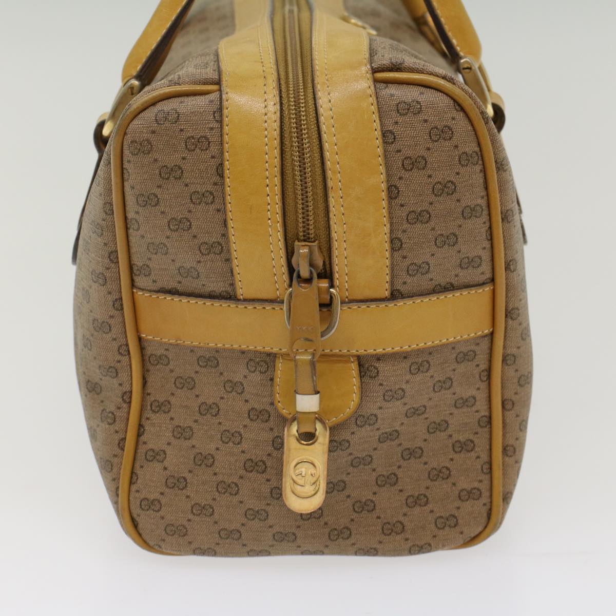 GUCCI Micro GG Canvas Boston Bag PVC Leather Beige th3903