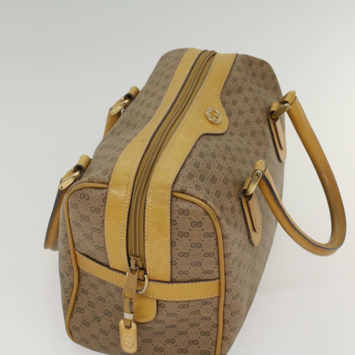 GUCCI Micro GG Canvas Boston Bag PVC Leather Beige th3903
