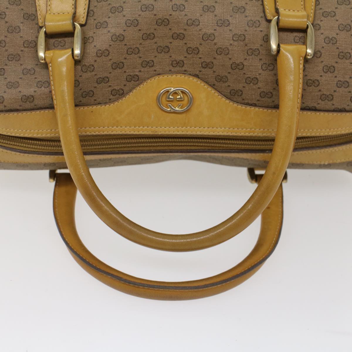 GUCCI Micro GG Canvas Boston Bag PVC Leather Beige th3903