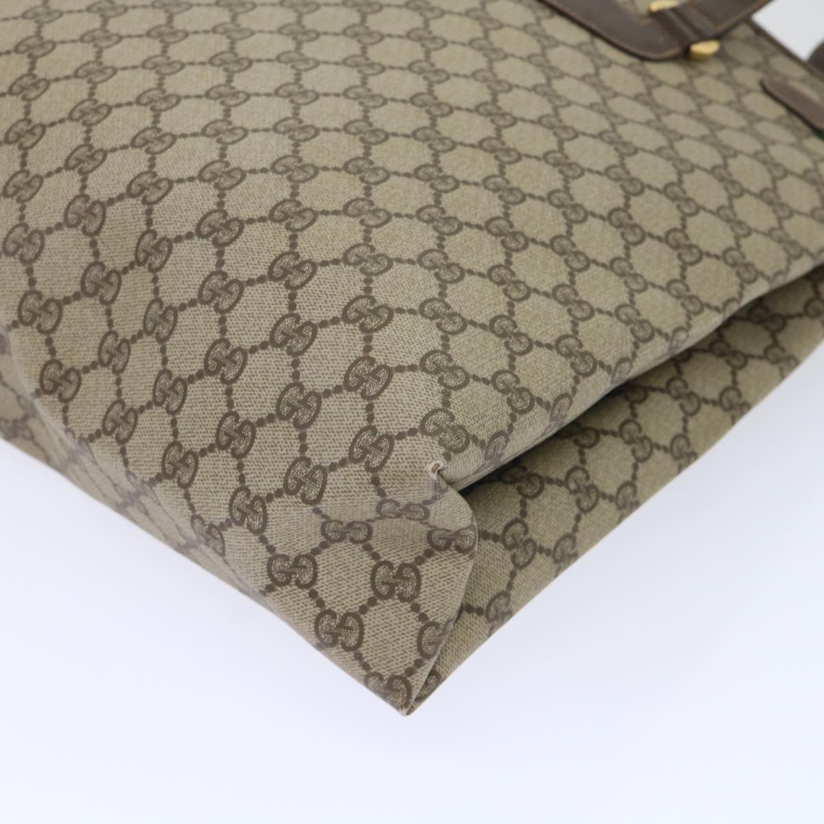 GUCCI GG Canvas Web Sherry Line Tote Bag PVC Leather Beige Red Green th3913