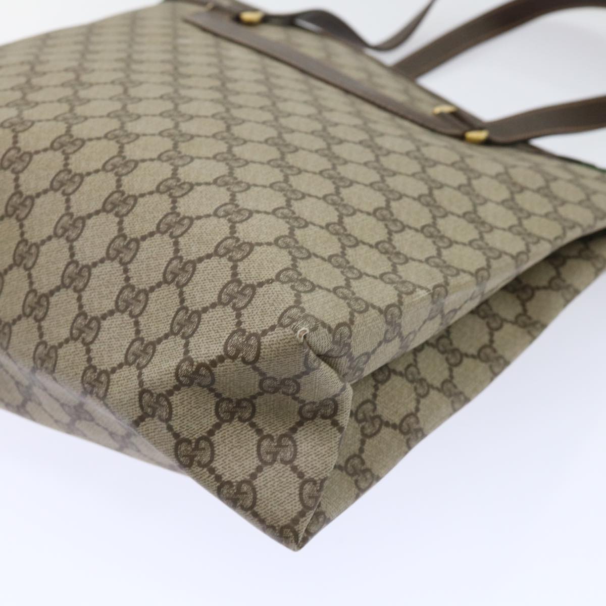 GUCCI GG Canvas Web Sherry Line Tote Bag PVC Leather Beige Red Green th3913