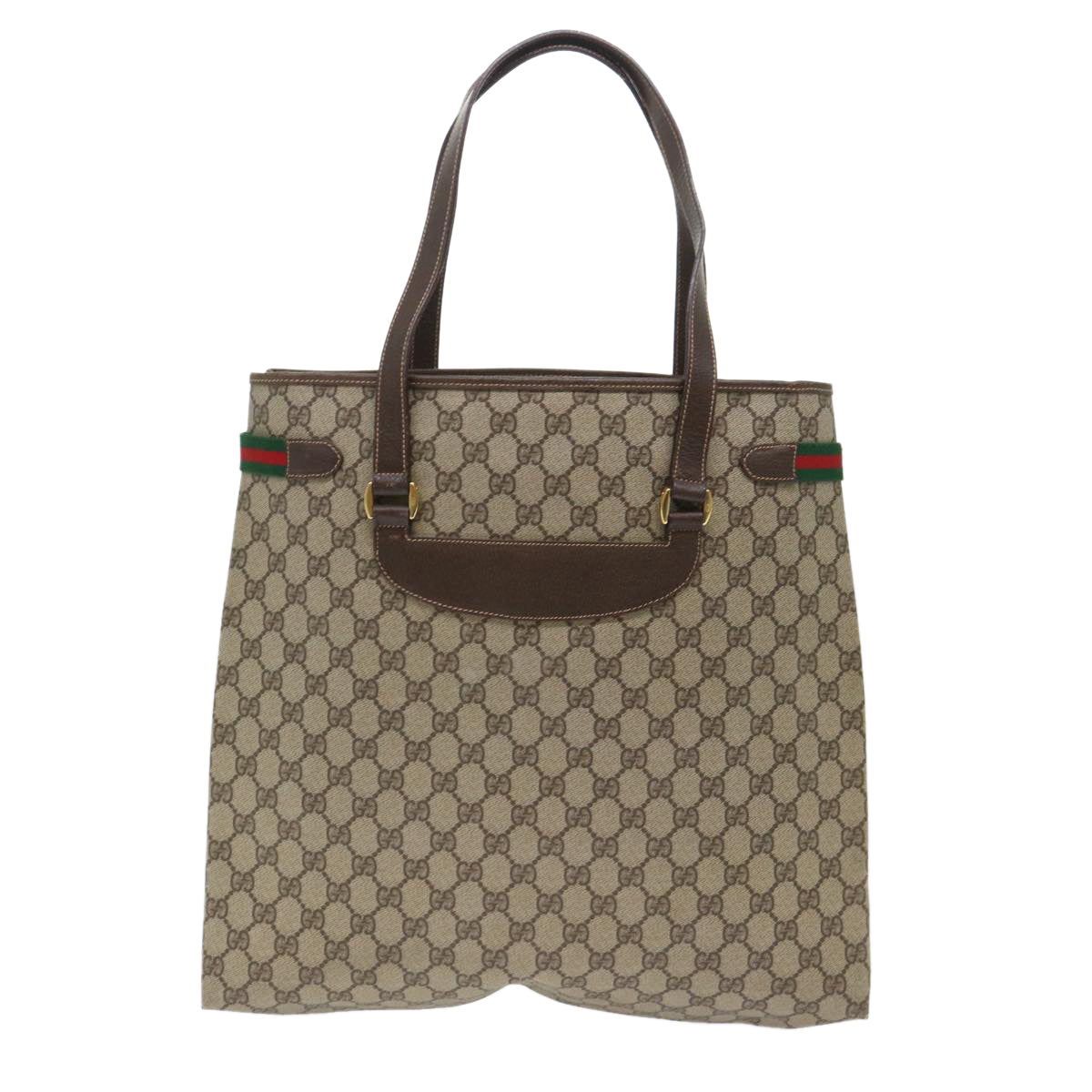GUCCI GG Canvas Web Sherry Line Tote Bag PVC Leather Beige Red Green th3913