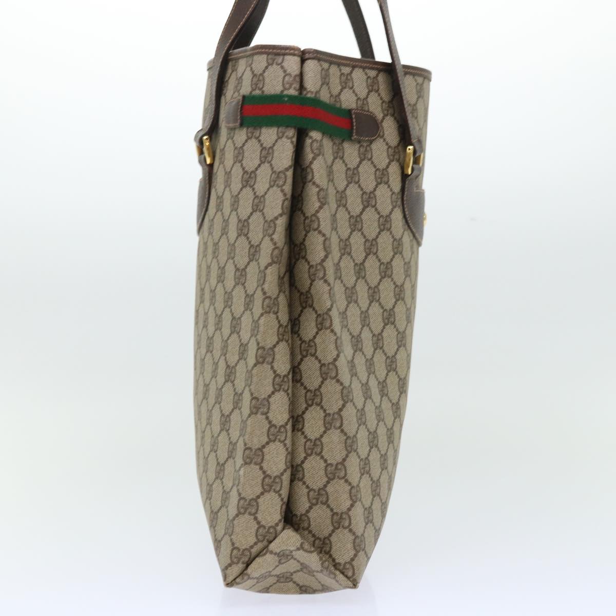 GUCCI GG Canvas Web Sherry Line Tote Bag PVC Leather Beige Red Green th3913