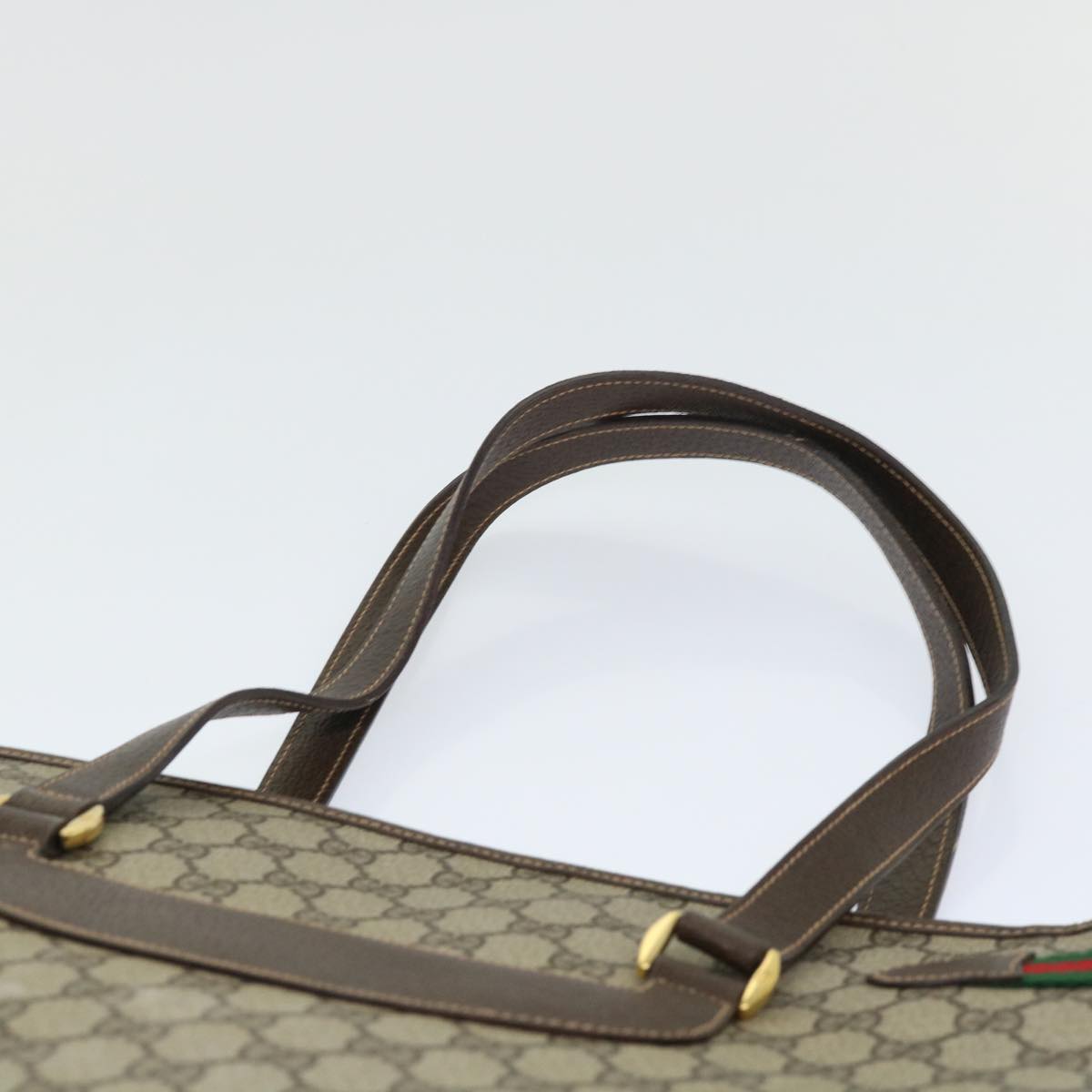 GUCCI GG Canvas Web Sherry Line Tote Bag PVC Leather Beige Red Green th3913