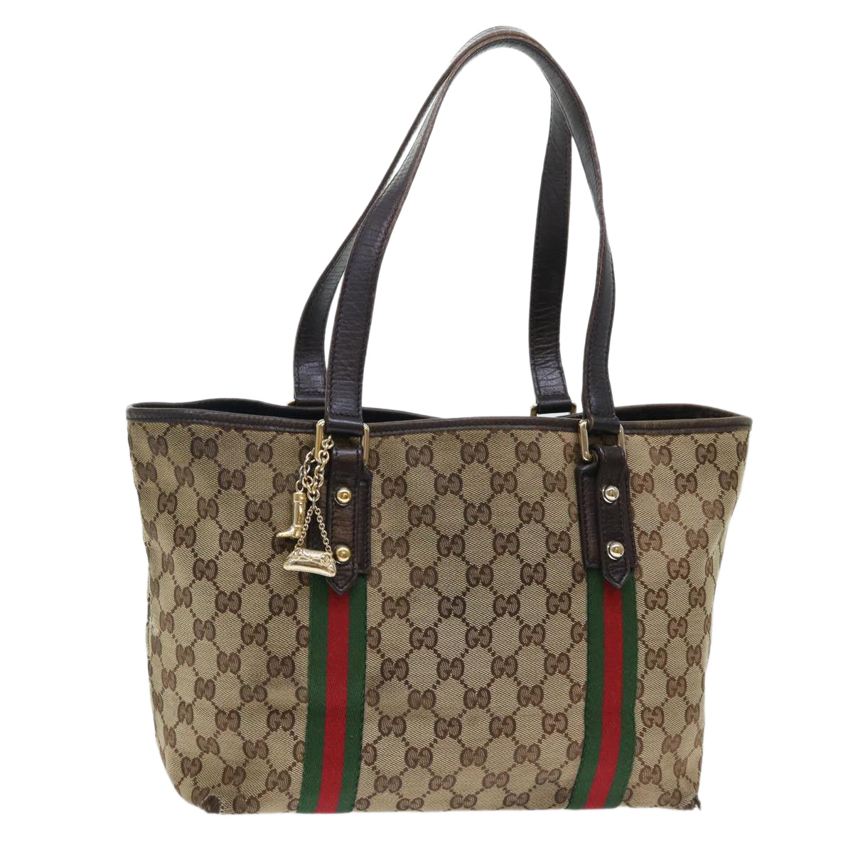 GUCCI GG Canvas Web Sherry Line Hand Bag Beige Red Green 137396 th3917