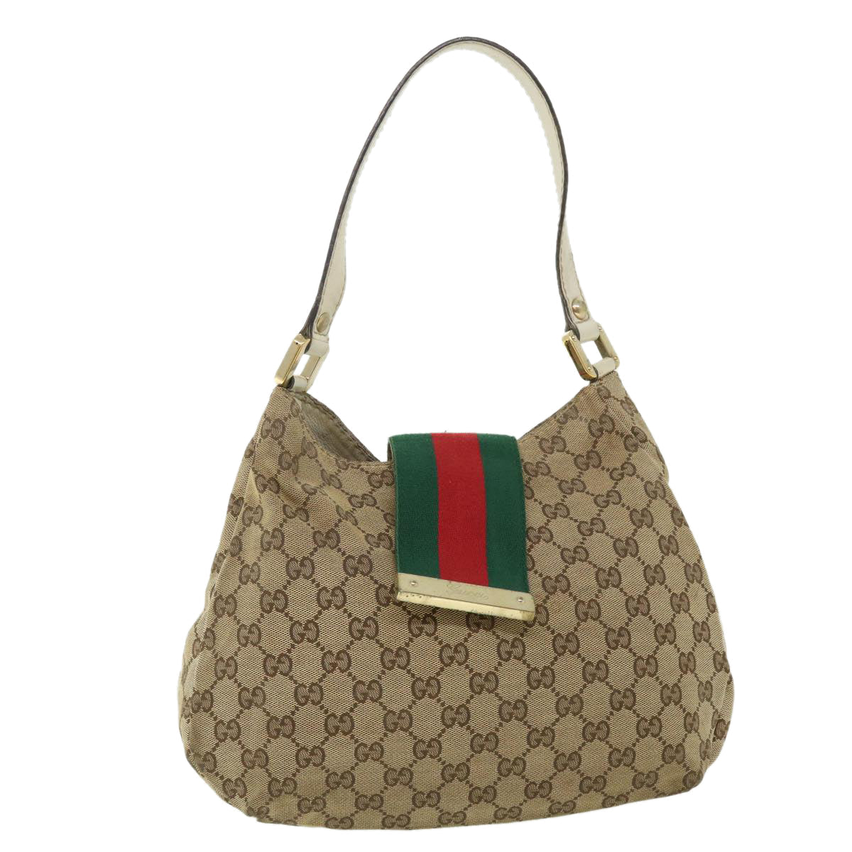 GUCCI GG Canvas Web Sherry Line Shoulder Bag Beige Red Green 211934 th3929