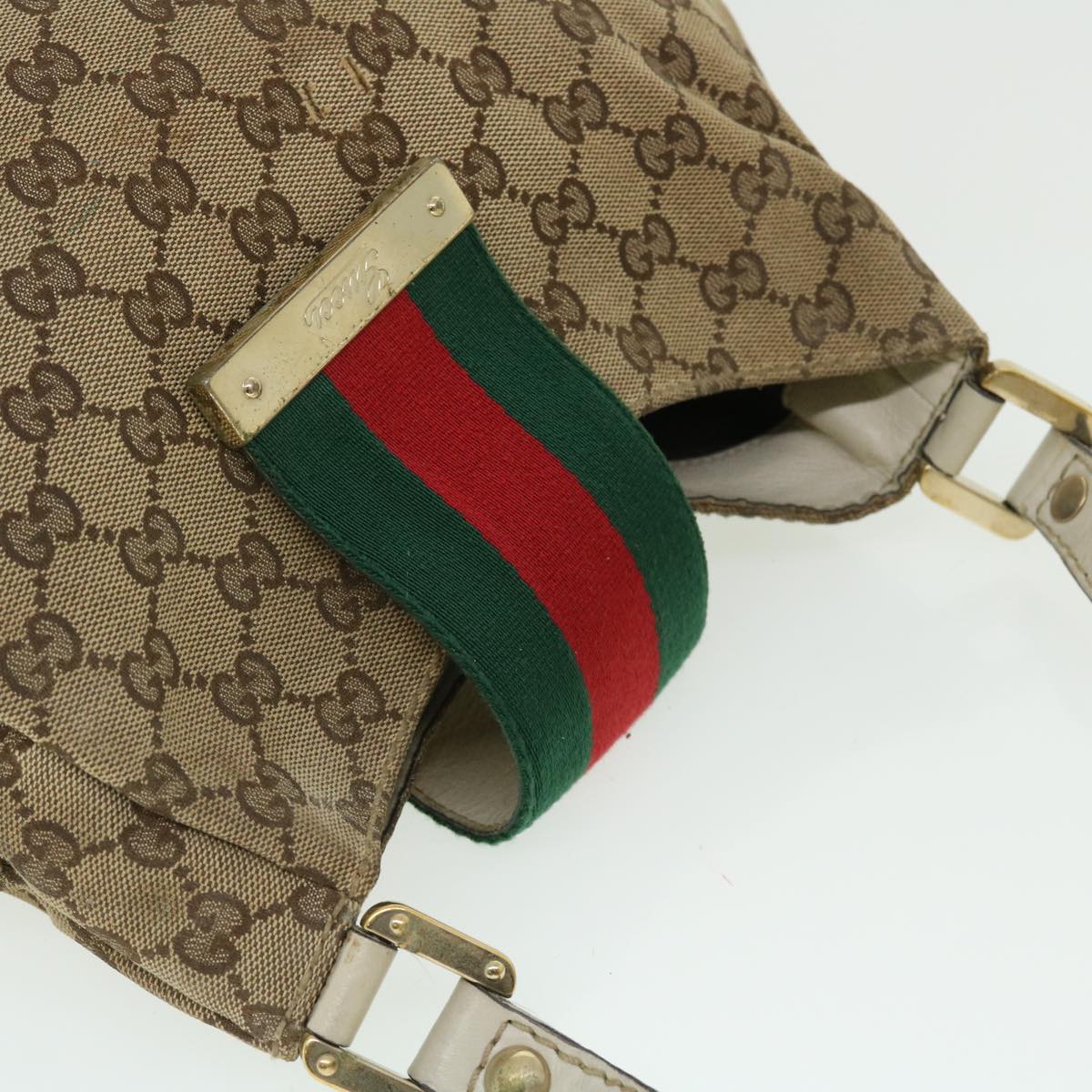GUCCI GG Canvas Web Sherry Line Shoulder Bag Beige Red Green 211934 th3929