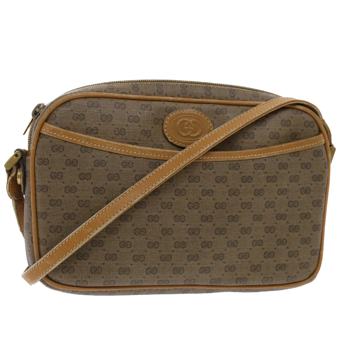 GUCCI Micro GG Canvas Shoulder Bag PVC Leather Beige th3930