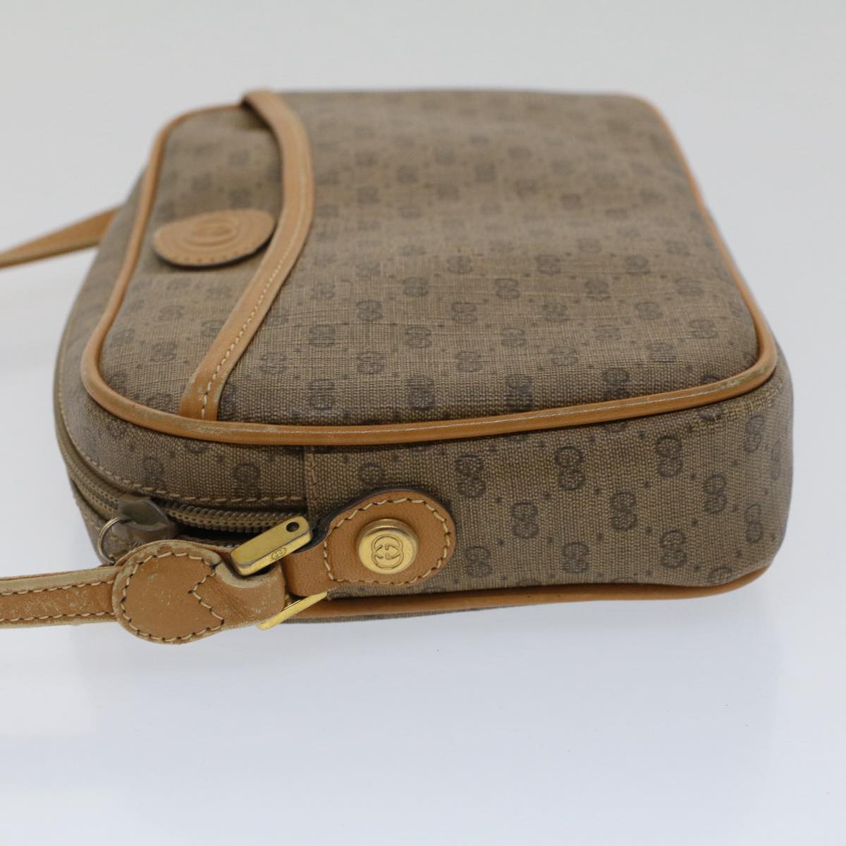 GUCCI Micro GG Canvas Shoulder Bag PVC Leather Beige th3930