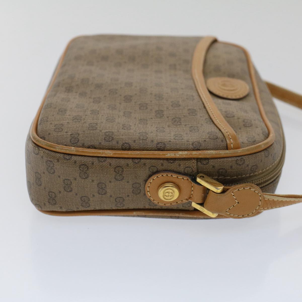 GUCCI Micro GG Canvas Shoulder Bag PVC Leather Beige th3930